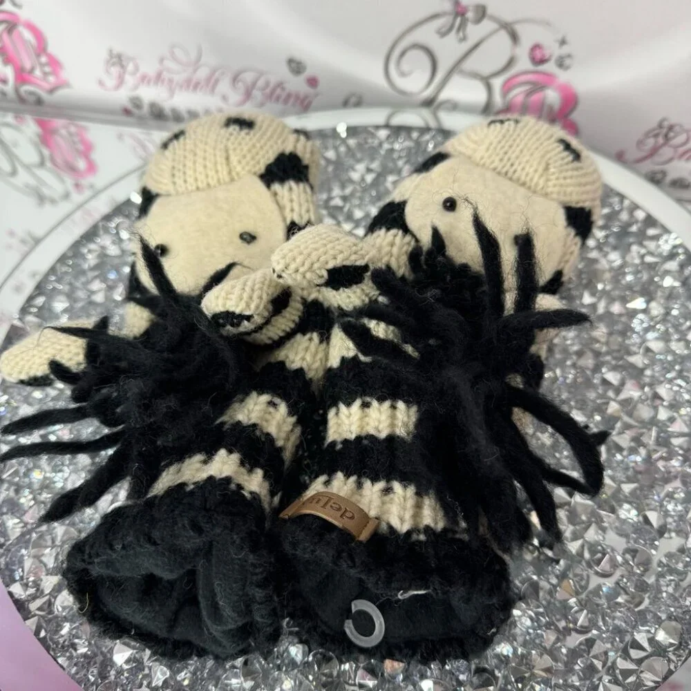 Delux mittens zebra wool thick warm animal puppet style cute winter gloves y2k